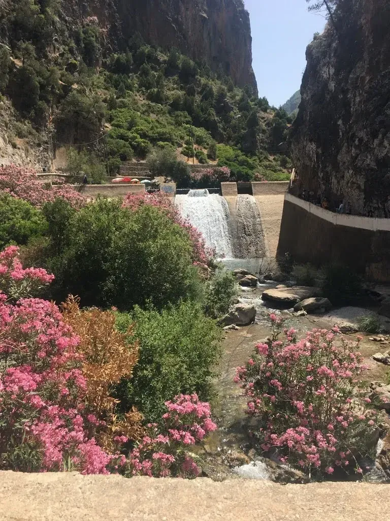 A waterfall and clear water among the rocks at Akchour, Chefchaouen province